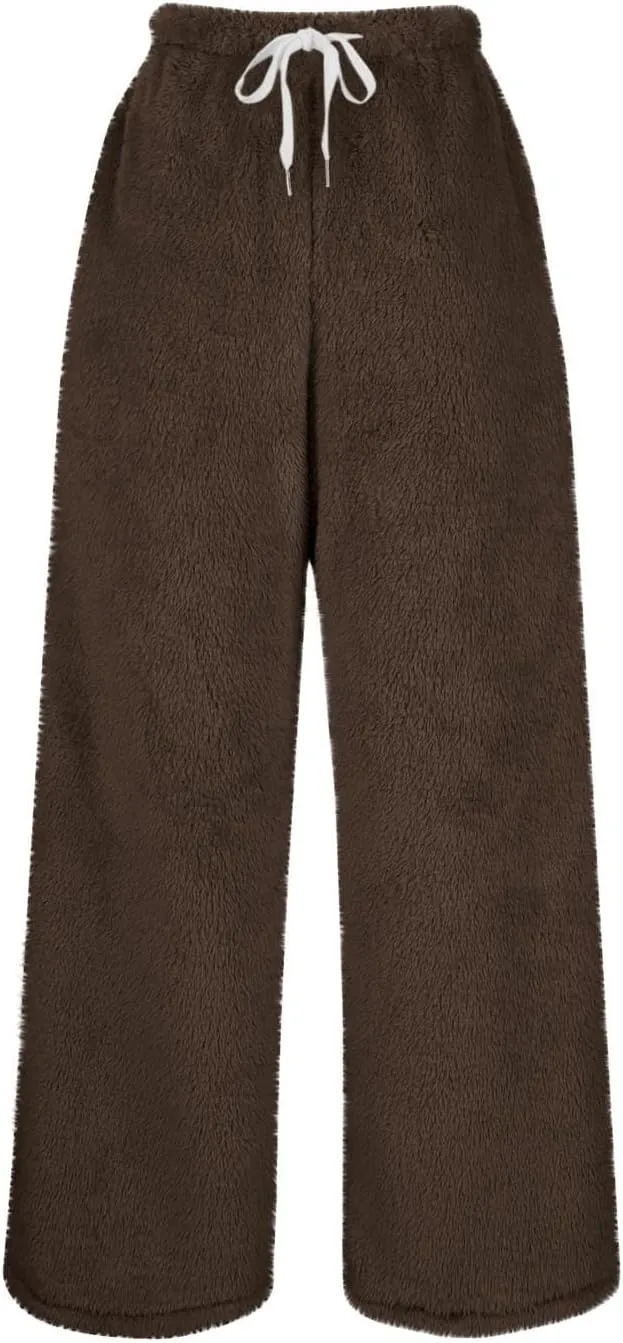 Women's Fuzzy Pajamas Pants Comfy Warm Fleece Lounge Long Pjs Pants Sleepwear Bottoms Home Sweatpant with Pocket