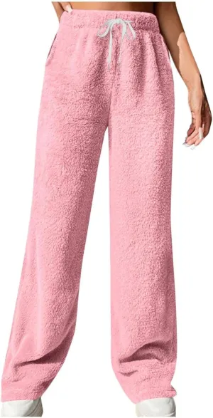 Women's High Waist Fuzzy Fleece Lounge Long Pants Pajama Pants Sleepwear