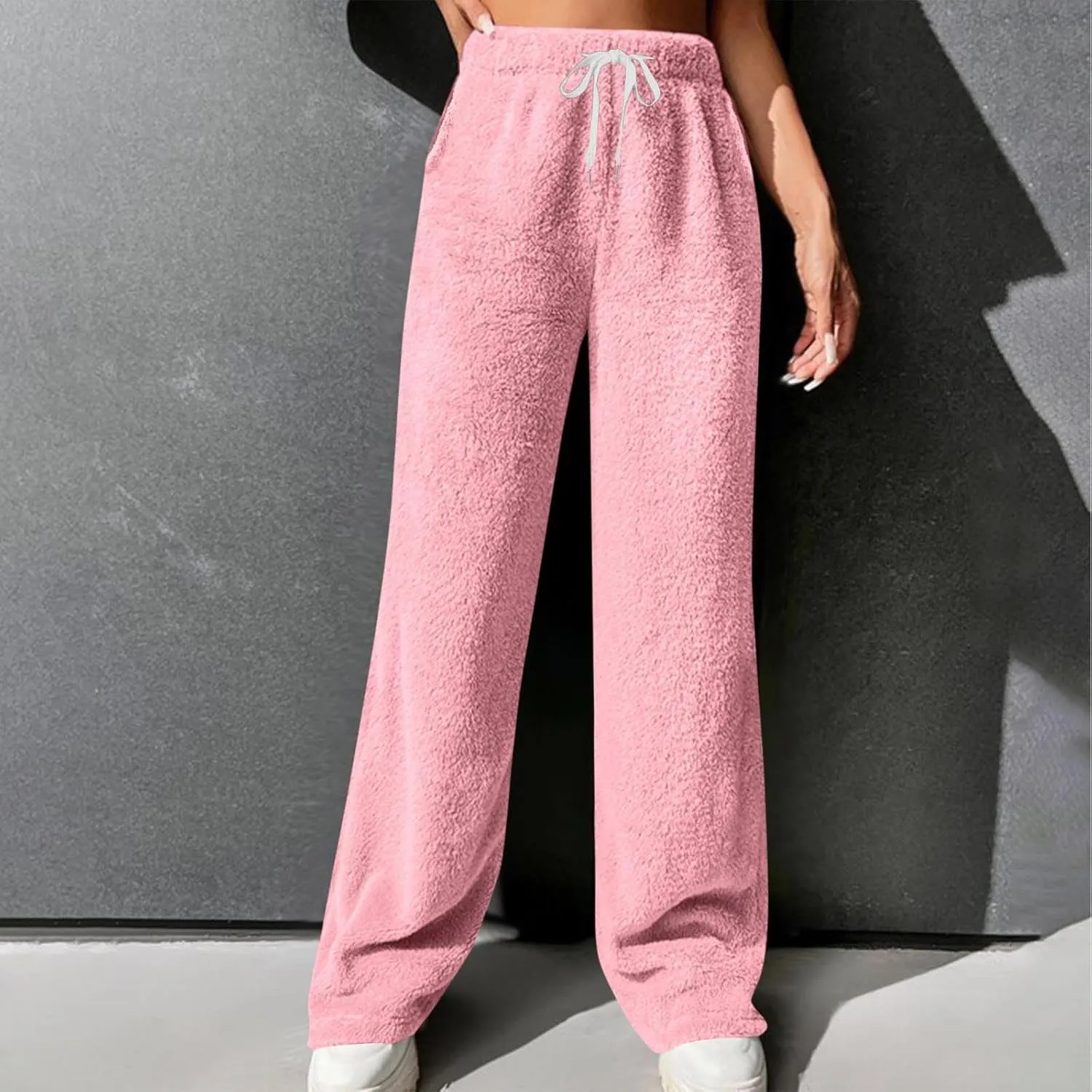 Women's High Waist Fuzzy Fleece Lounge Long Pants Pajama Pants Sleepwear