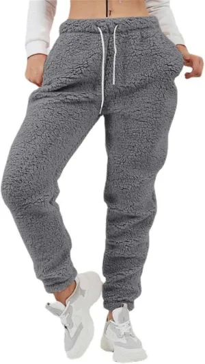Women's High Waist Fuzzy Fleece Lounge Long Pants Warm Sweatpants Winter Daily Pants Sherpa Lined Joggers with Pockets