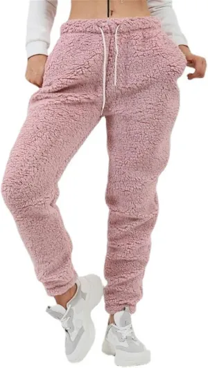 Women's High Waist Fuzzy Fleece Lounge Long Pants Warm Sweatpants Winter Daily Pants Sherpa Lined Joggers with Pockets