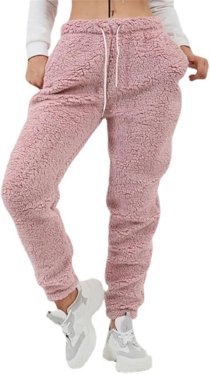 Women's High Waist Fuzzy Fleece Lounge Long Pants Warm Sweatpants Winter Daily Pants Sherpa Lined Joggers with Pockets