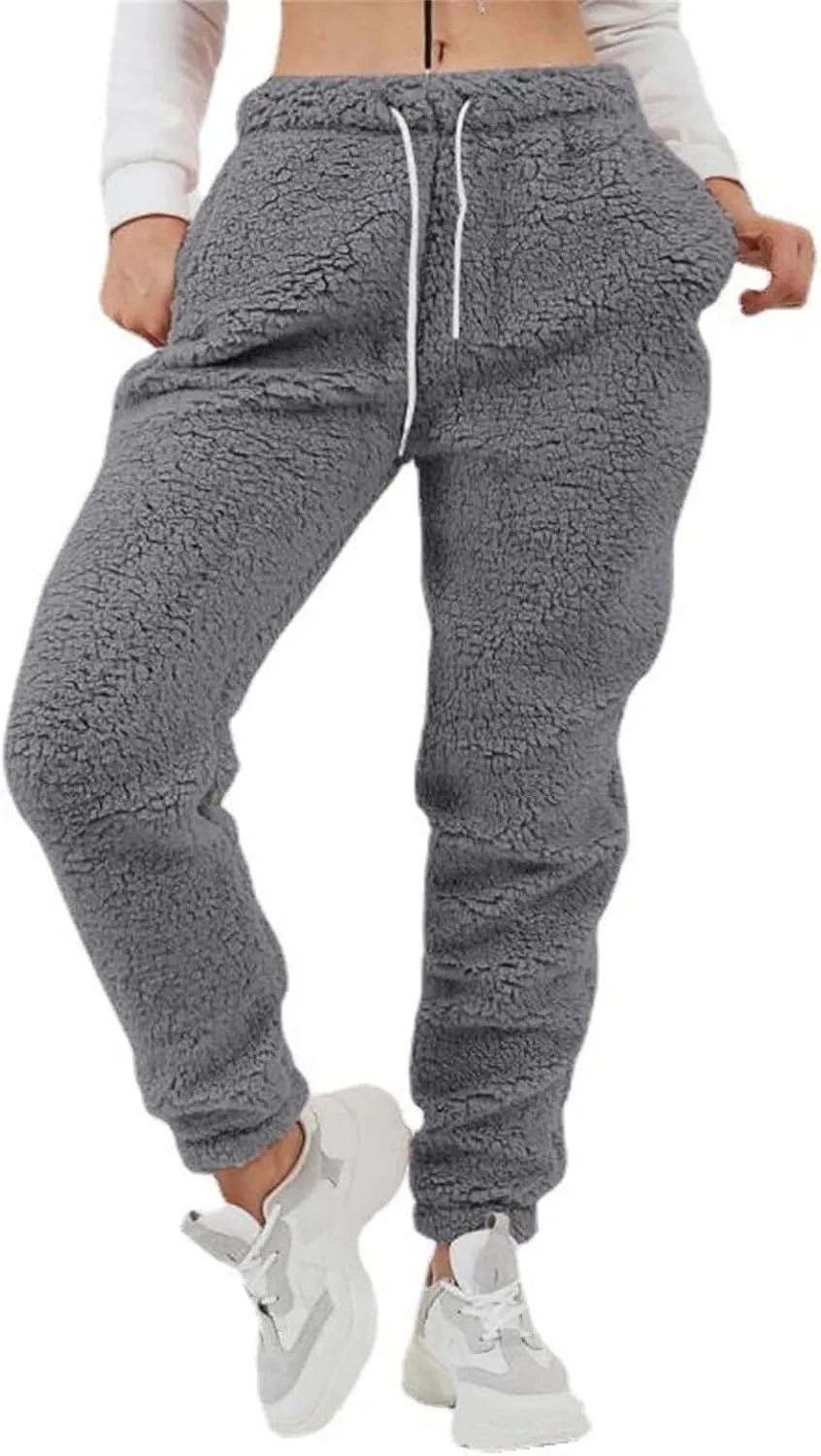 Women's High Waist Fuzzy Fleece Lounge Long Pants Warm Sweatpants Winter Daily Pants Sherpa Lined Joggers with Pockets