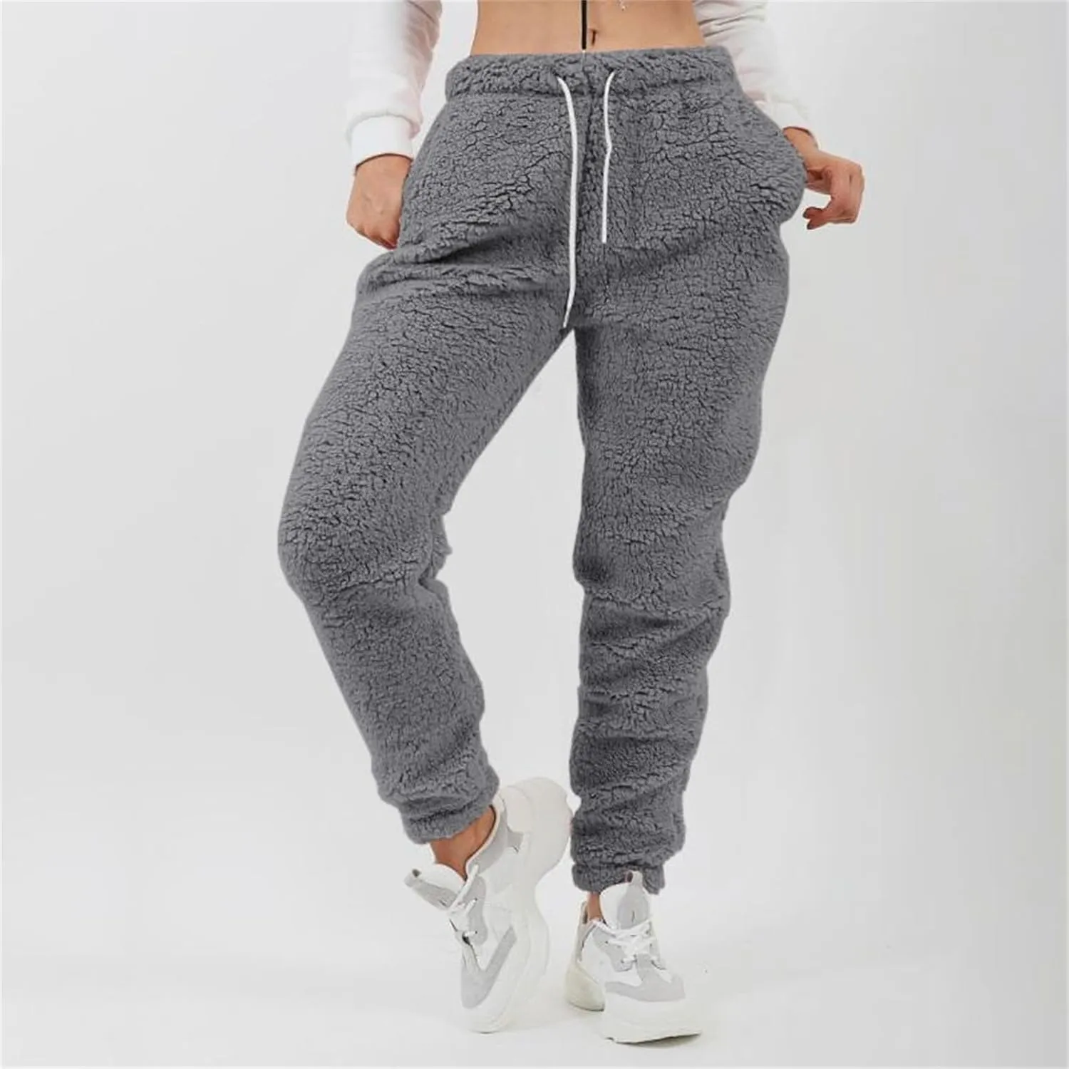 Women's High Waist Fuzzy Fleece Lounge Long Pants Warm Sweatpants Winter Daily Pants Sherpa Lined Joggers with Pockets