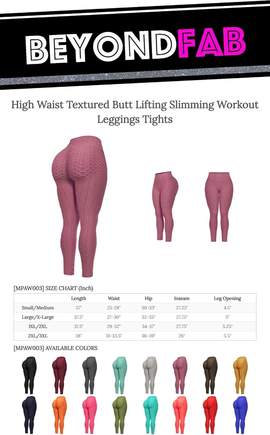 Women's High Waist Textured Butt Lifting Slimming Workout Leggings
