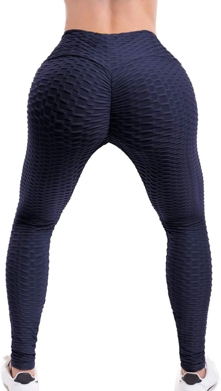 Women's High Waist Textured Butt Lifting Slimming Workout Leggings