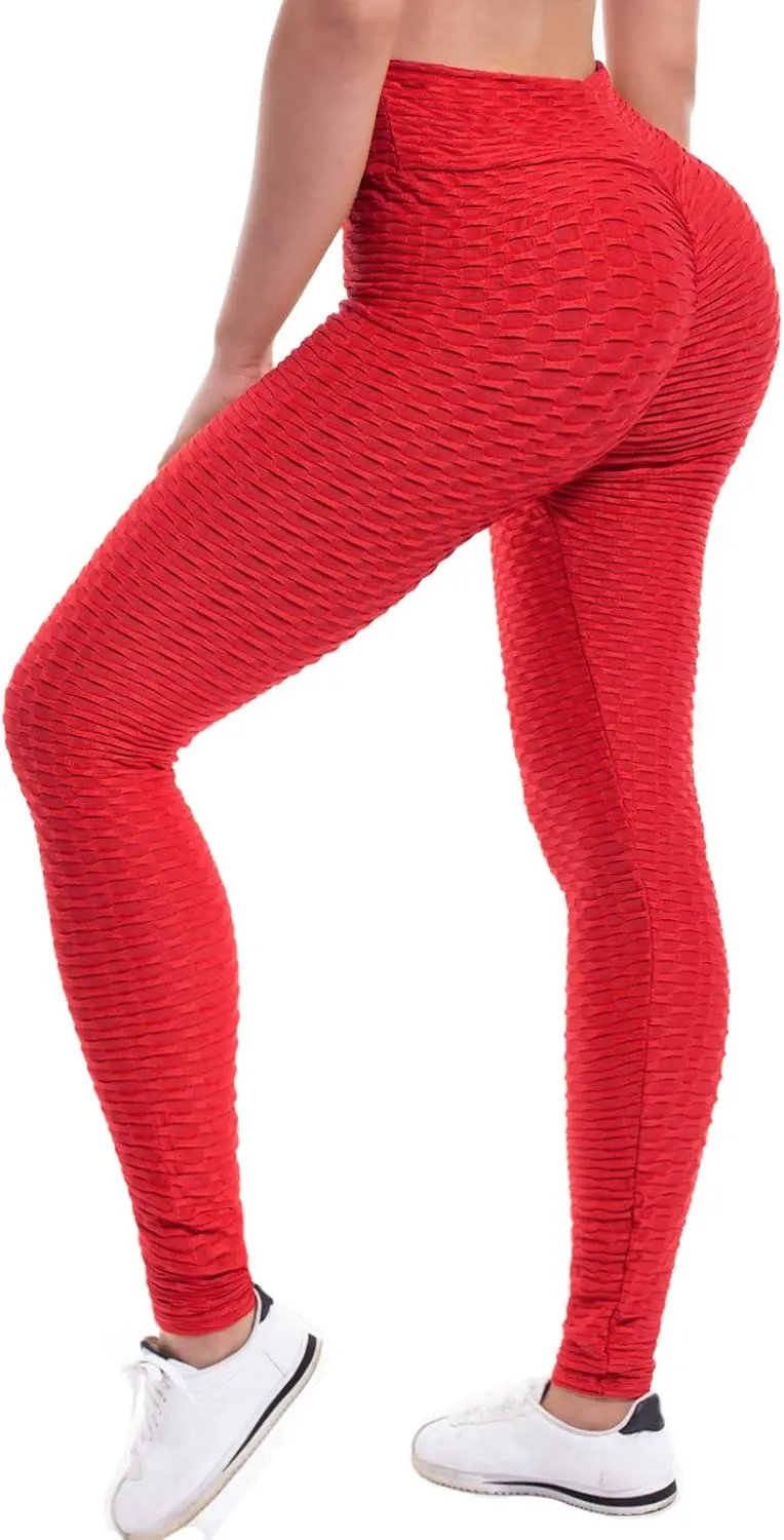 Women's High Waist Textured Butt Lifting Slimming Workout Leggings