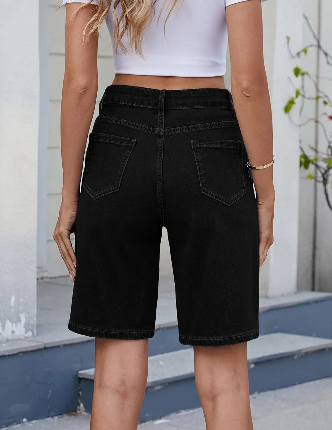 Women's High Waisted Stretchy Bermuda Denim Shorts - Trendy Casual Loose Fit