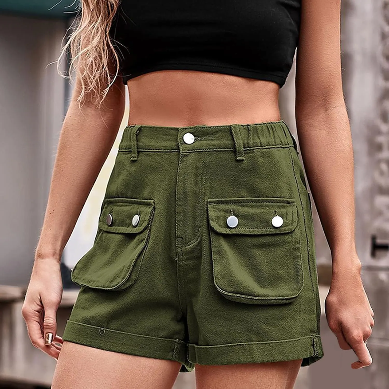 Womens Jean Shorts High Waisted Casual Summer Front Pocket Cargo Denim Shorts Loose Fit Travel Vocation Jean Shorts