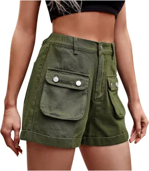 Womens Jean Shorts High Waisted Casual Summer Front Pocket Cargo Denim Shorts Loose Fit Travel Vocation Jean Shorts