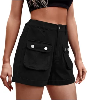 Womens Jean Shorts High Waisted Casual Summer Front Pocket Cargo Denim Shorts Loose Fit Travel Vocation Jean Shorts