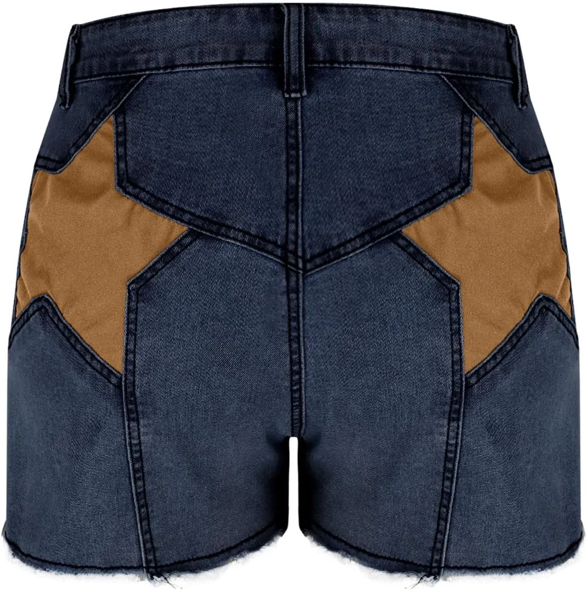 Womens Jean Shorts Stretchy High Waisted Star Patchwork Summer Beach Casual Trendy Frayed Hem Skinny Hot Denim Shorts