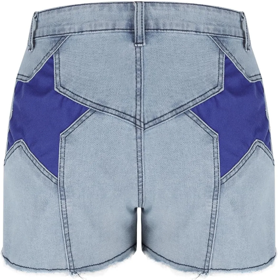 Womens Jean Shorts Stretchy High Waisted Star Patchwork Summer Beach Casual Trendy Frayed Hem Skinny Hot Denim Shorts