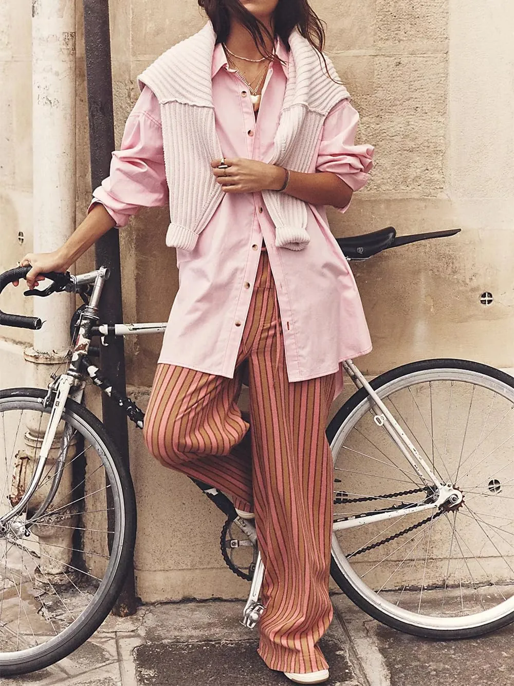 Women's Linen Striped Wide Leg Pants Casual Low Rise Drawstring Stripe Loose Lounge Trousers with Pockets