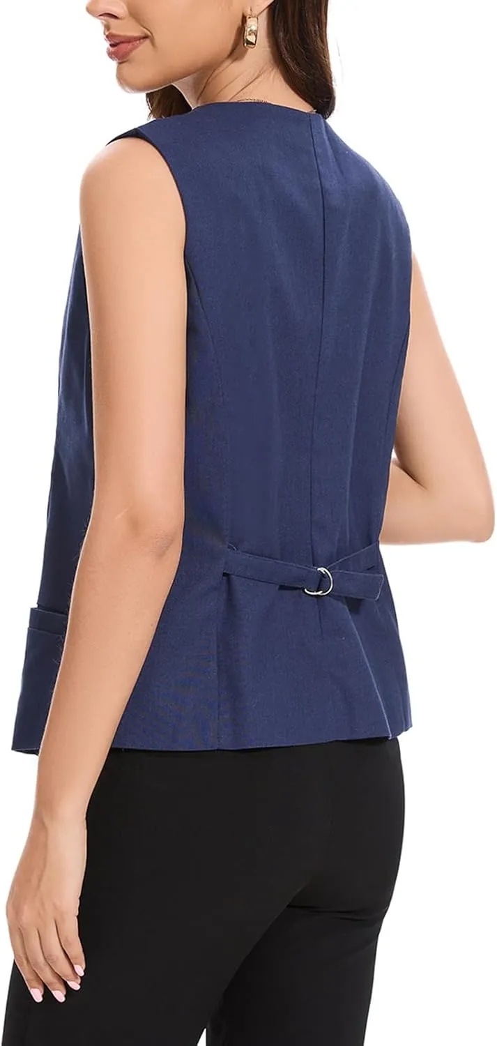 Womens Linen Vest Lightweight V Neck Pocket 2025 Work Casual Button Cropped Sleeveless Jacket Summer Vests Waistcoat