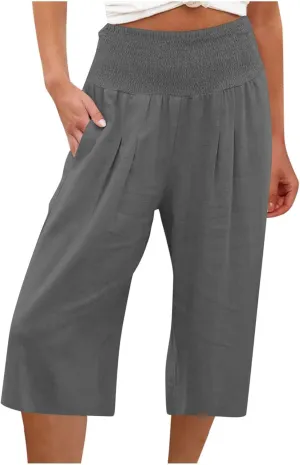 Womens Long Shorts Below The Knee Plus Size Casual Summer Loose Fit Long Shorts Elastic Waist Shorts with Pockets
