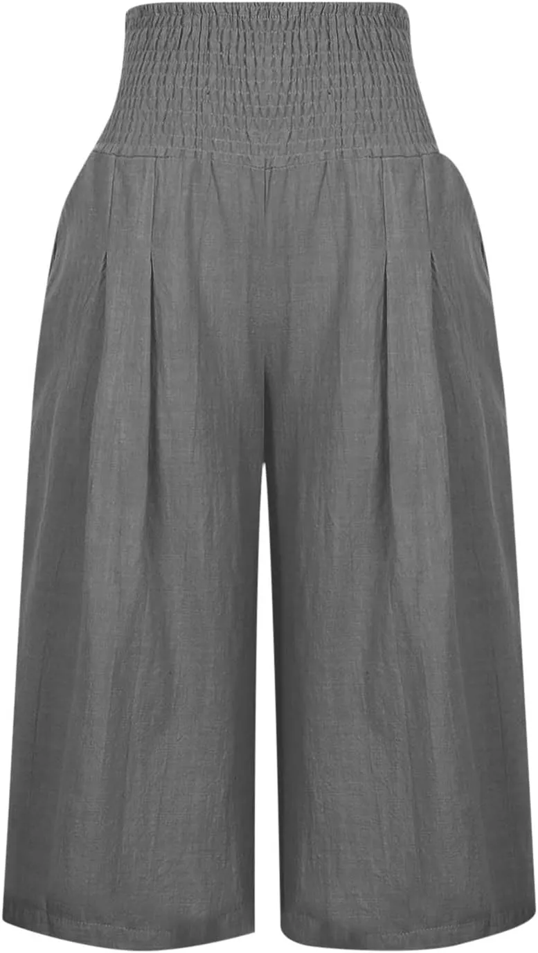 Womens Long Shorts Below The Knee Plus Size Casual Summer Loose Fit Long Shorts Elastic Waist Shorts with Pockets
