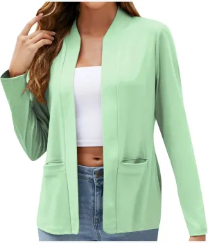 Women's Long Sleeve Casual Blazer Open Front Collarless Work Office Jackets Front Pockets Fall Lightweight Cozy Outwear