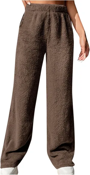 Womens Lounge Pants Cozy Soft Fleece Warm Pajama Bottoms Sleepwear Plush Fluffy Pjs Pant Sweatpant with Pockets