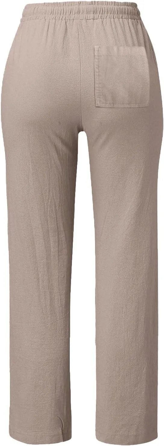 Womens Lounge Pants Solid Elastic Pants Long Drawstring Linen Women Waist Summer Fall Lounge Plain Drawstring