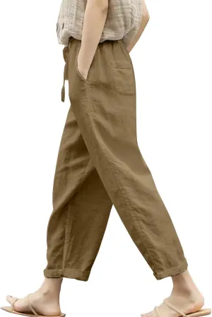 Womens Lounge Pants Solid Elastic Pants Long Drawstring Linen Women Waist Summer Fall Lounge Plain Drawstring