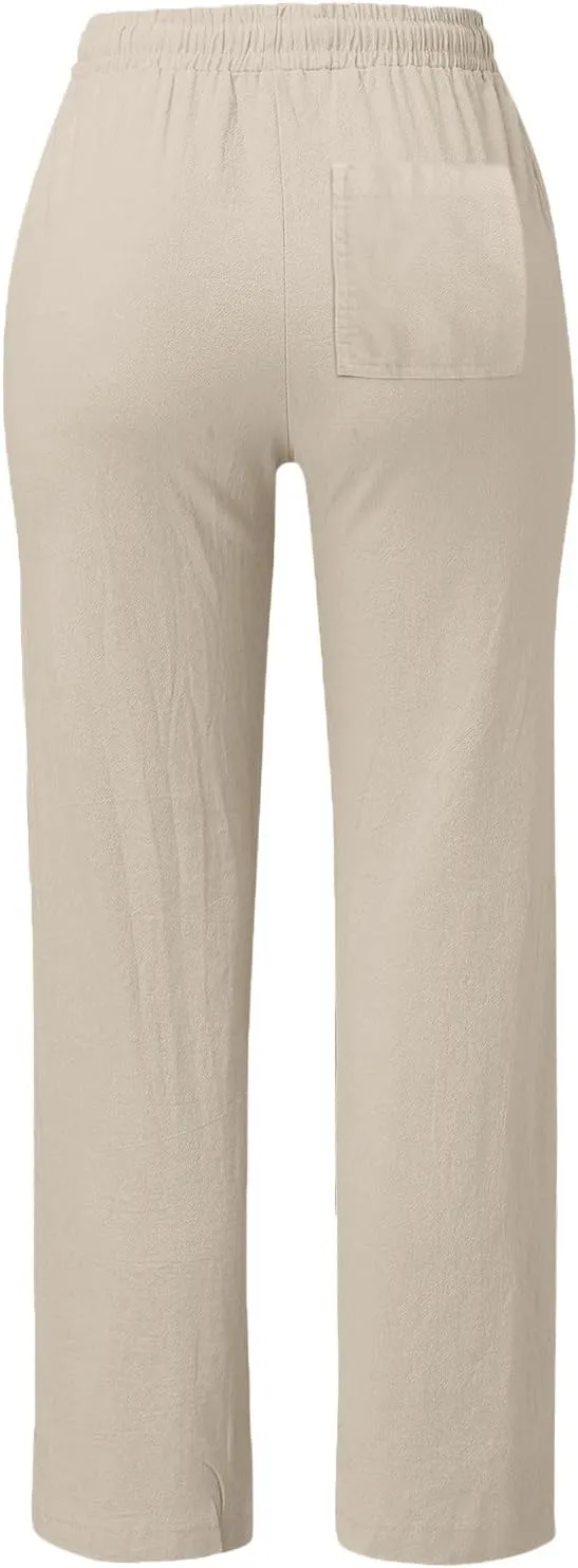 Womens Lounge Pants Solid Elastic Pants Long Drawstring Linen Women Waist Summer Fall Lounge Plain Drawstring