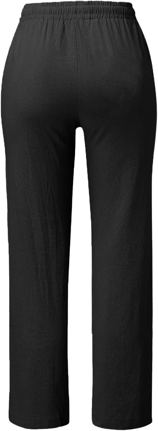 Womens Lounge Pants Solid Elastic Pants Long Drawstring Linen Women Waist Summer Fall Lounge Plain Drawstring