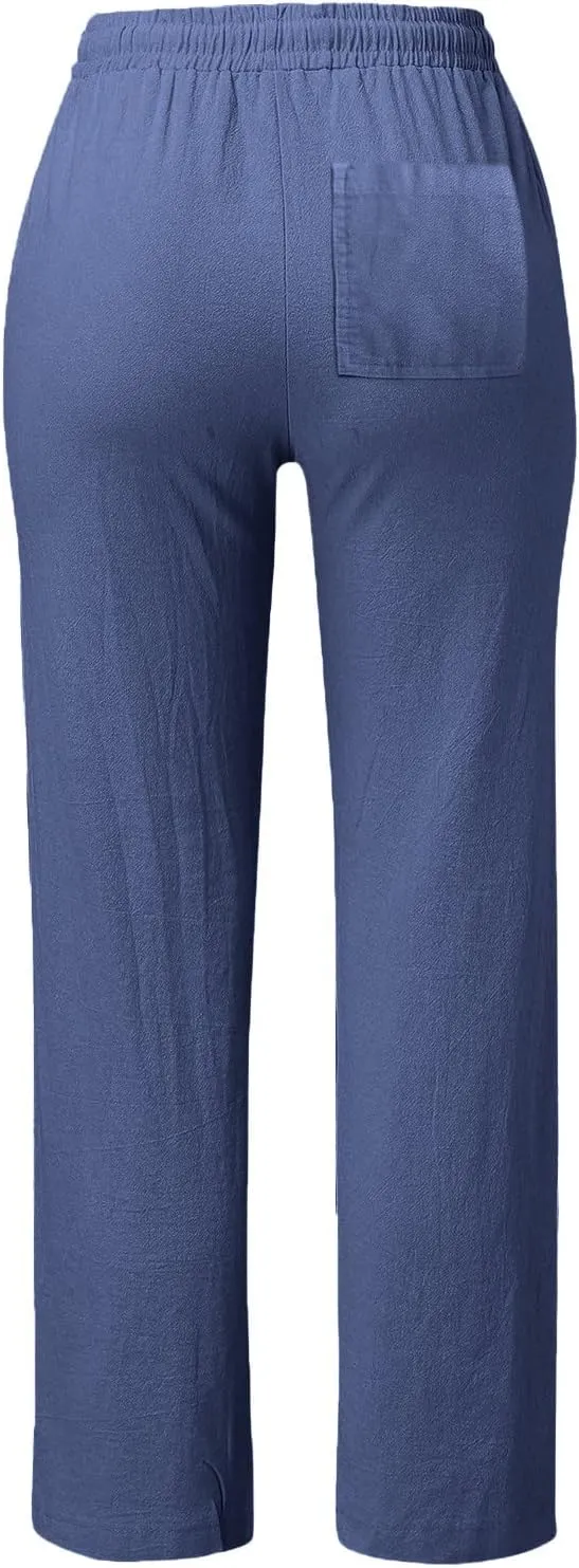 Womens Lounge Pants Solid Elastic Pants Long Drawstring Linen Women Waist Summer Fall Lounge Plain Drawstring