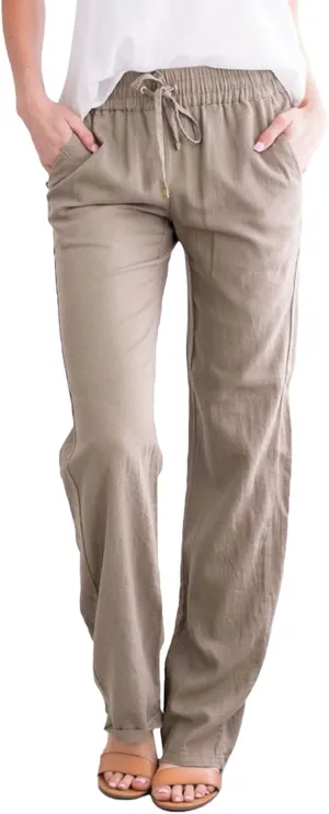 Womens Lounge Pants Solid Elastic Pants Long Drawstring Linen Women Waist Summer Fall Lounge Plain Drawstring