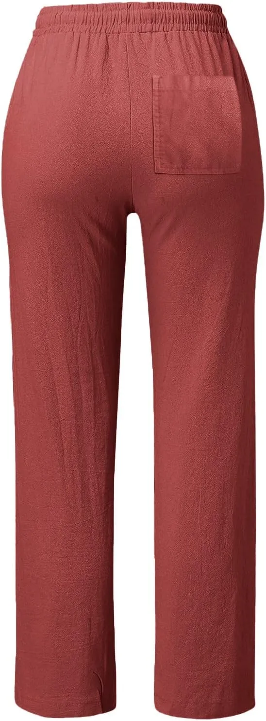 Womens Lounge Pants Solid Elastic Pants Long Drawstring Linen Women Waist Summer Fall Lounge Plain Drawstring