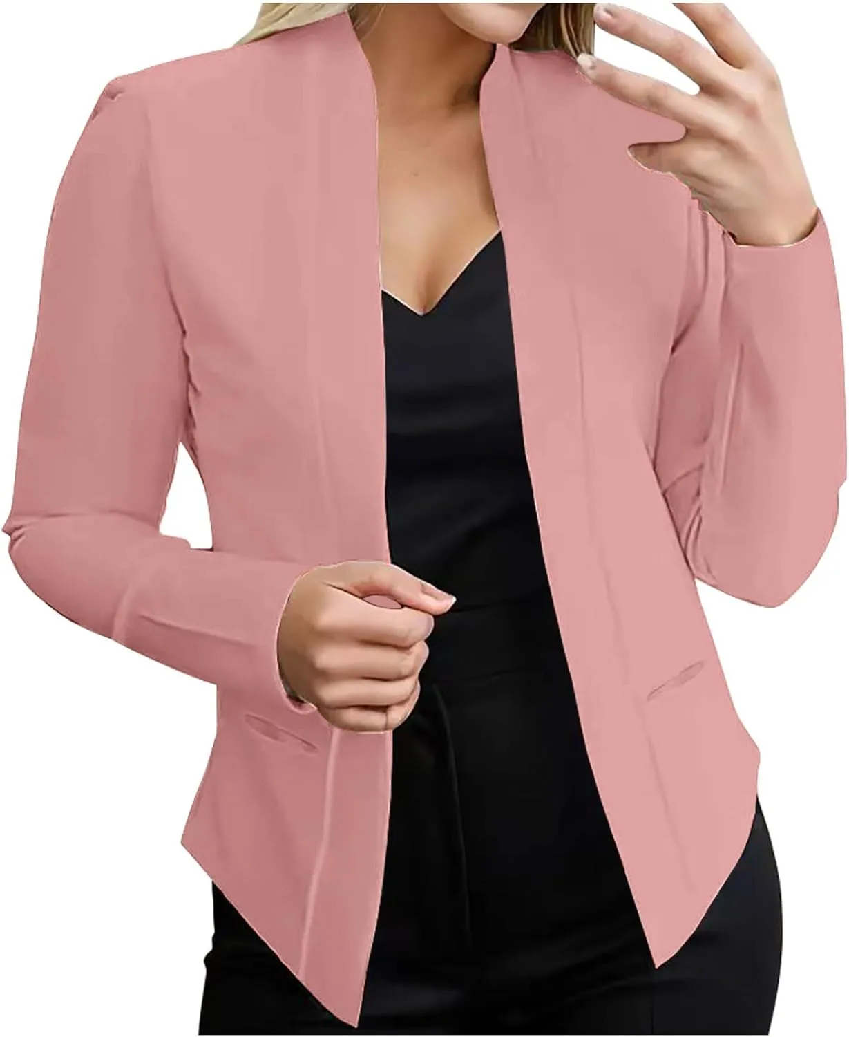 Women's Open Front Office Work Business Jackets Casual Long Sleeve Lapel Blazer Dressy Formal Solid Color Blazers