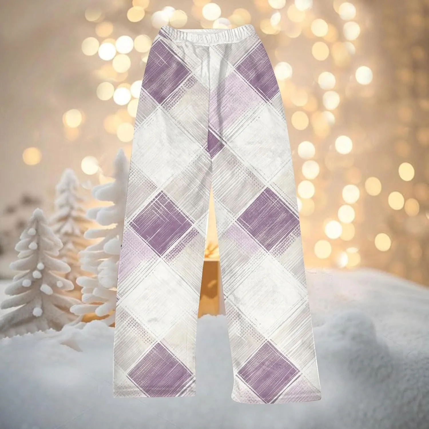 Women's Pajama Pants Fuzzy Flannel Lounge Christmas Cartoon Plush Women's Cute Baggy Loungewear Trousers with Pockets