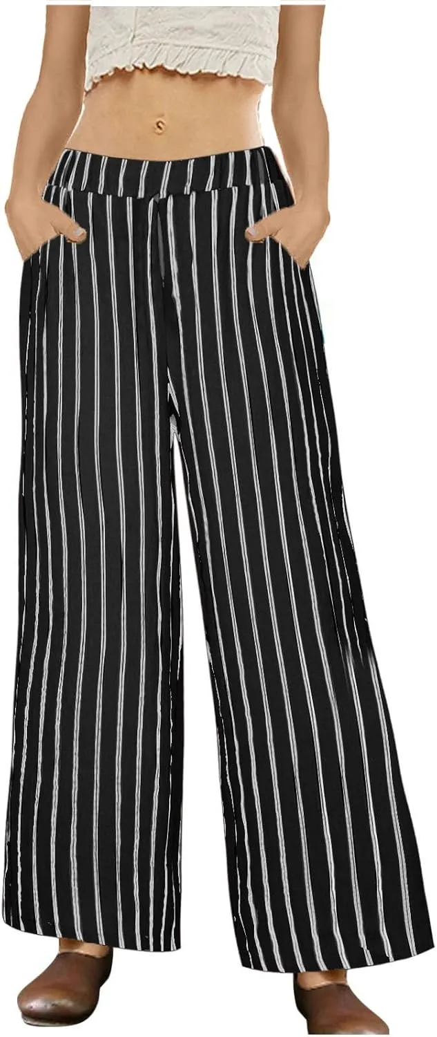 Womens Pants for Women Linen Loose Fit High Cut Flare Wide Leg Straight Leg Plain Long Bootcut Leg Fall Summer 2025