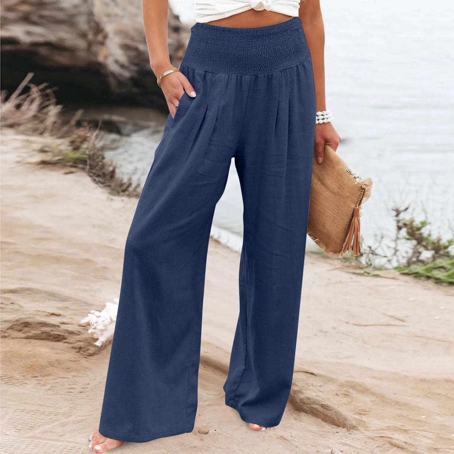 Womens Pants Pants for Women Linen Loose Fit High Cut Flare Wide Leg Fall Summer Pants 2025