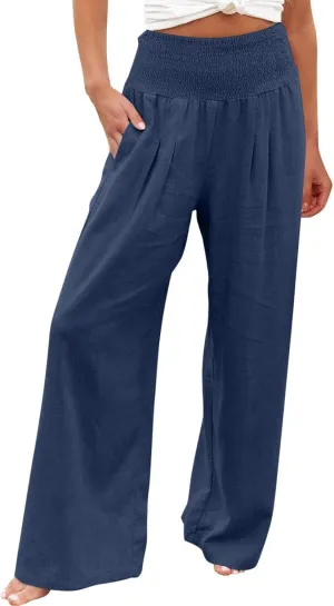 Womens Pants Pants for Women Linen Loose Fit High Cut Flare Wide Leg Fall Summer Pants 2025