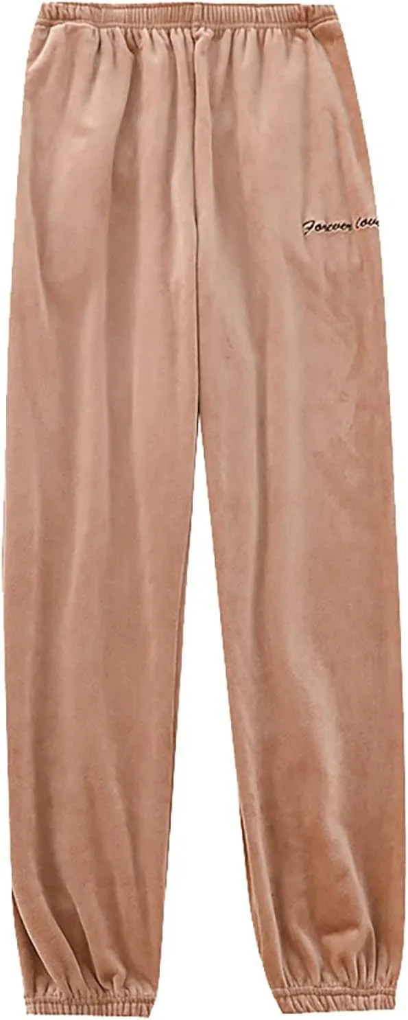 Womens Pants Thermal Fleece Pajama Pants Fashion Casual Elastic Waist Thickened Sleepwear with Pockets