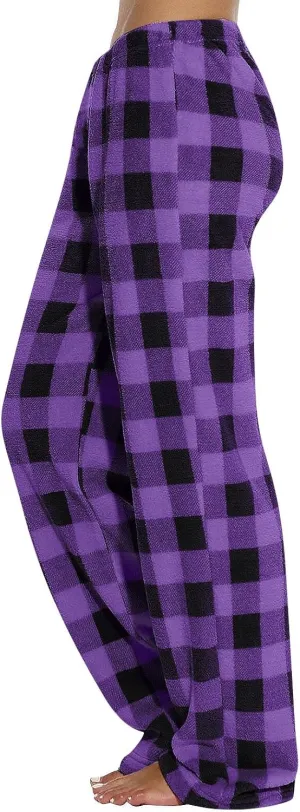 Women's Plaid Sleep Pajamas Bottoms Fleece Pjs Pants Soft Drawstring Warm Comfy Lounge Sleepwear for Ladies