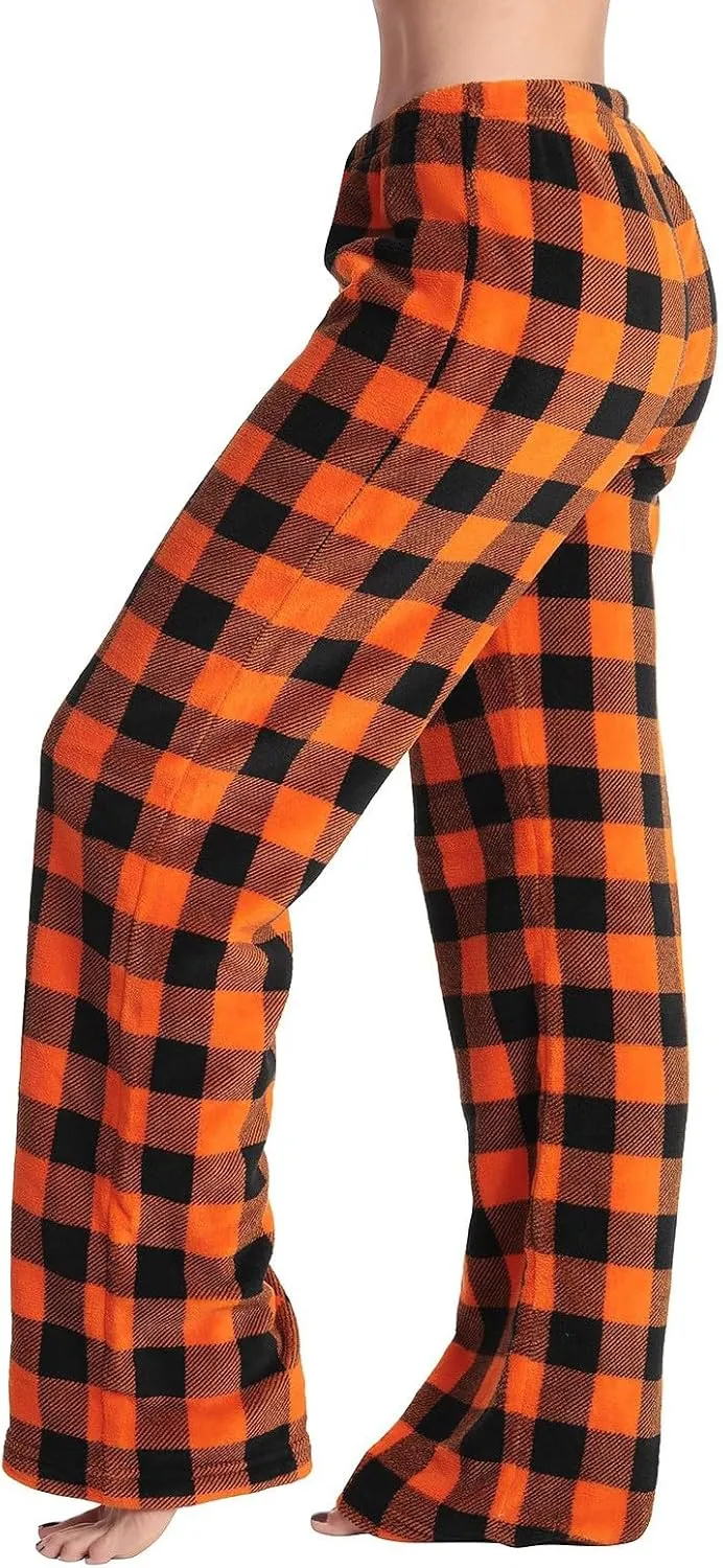 Women's Plaid Sleep Pajamas Bottoms Fleece Pjs Pants Soft Drawstring Warm Comfy Lounge Sleepwear for Ladies