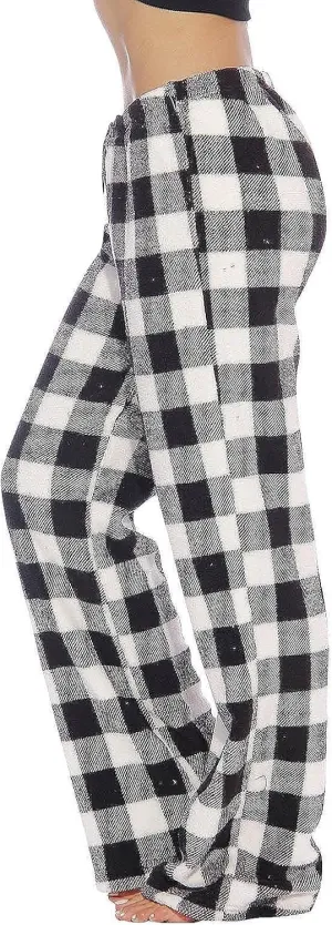 Women's Plaid Sleep Pajamas Bottoms Fleece Pjs Pants Soft Drawstring Warm Comfy Lounge Sleepwear for Ladies