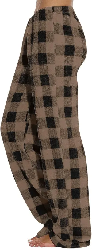 Women's Plaid Sleep Pajamas Bottoms Fleece Pjs Pants Soft Drawstring Warm Comfy Lounge Sleepwear for Ladies