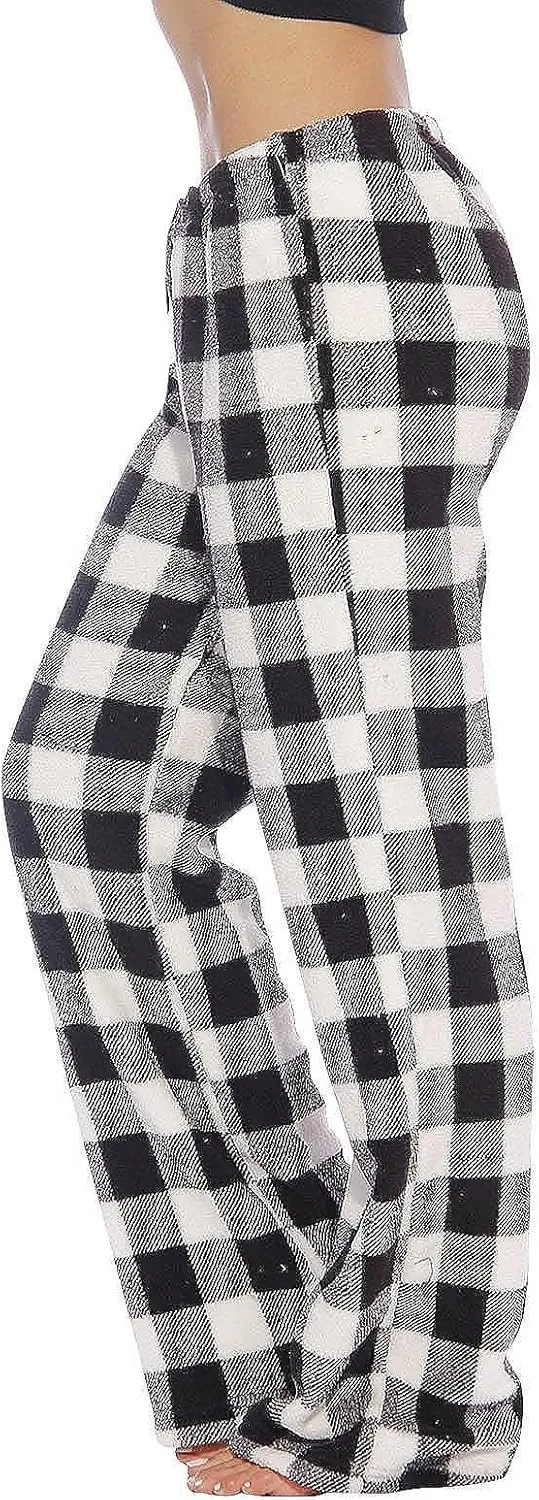 Women's Plaid Sleep Pajamas Bottoms Fleece Pjs Pants Soft Drawstring Warm Comfy Lounge Sleepwear for Ladies