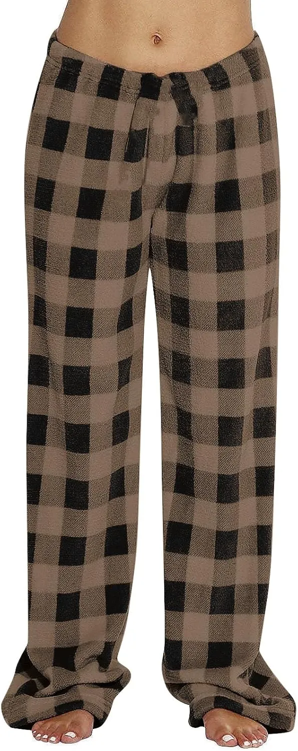 Women's Plaid Sleep Pajamas Bottoms Fleece Pjs Pants Soft Drawstring Warm Comfy Lounge Sleepwear for Ladies