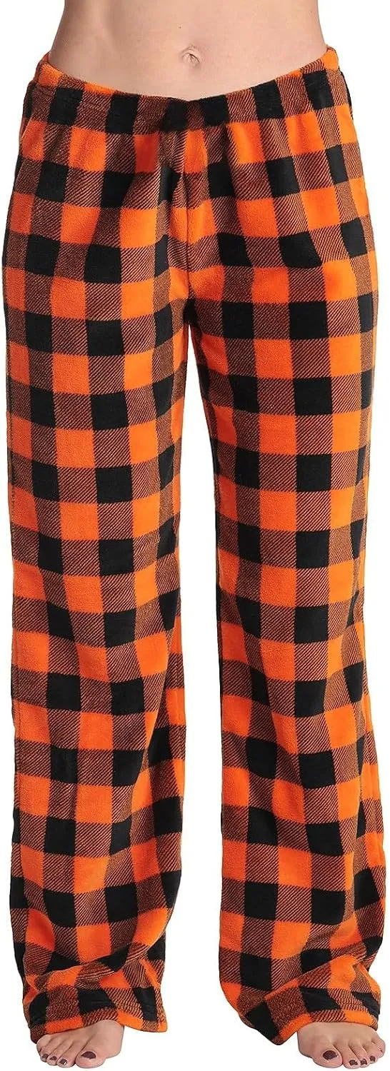 Women's Plaid Sleep Pajamas Bottoms Fleece Pjs Pants Soft Drawstring Warm Comfy Lounge Sleepwear for Ladies