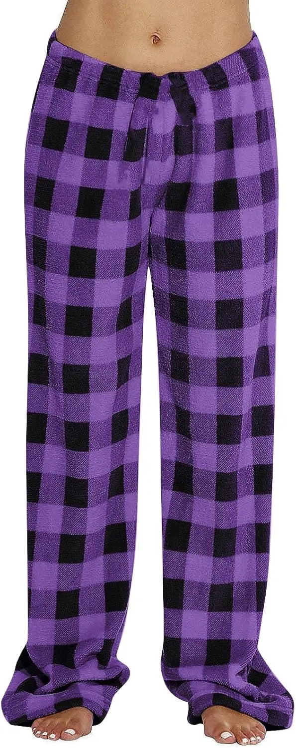 Women's Plaid Sleep Pajamas Bottoms Fleece Pjs Pants Soft Drawstring Warm Comfy Lounge Sleepwear for Ladies