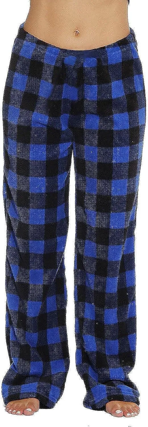 Women's Plaid Sleep Pajamas Bottoms Fleece Pjs Pants Soft Drawstring Warm Comfy Lounge Sleepwear for Ladies