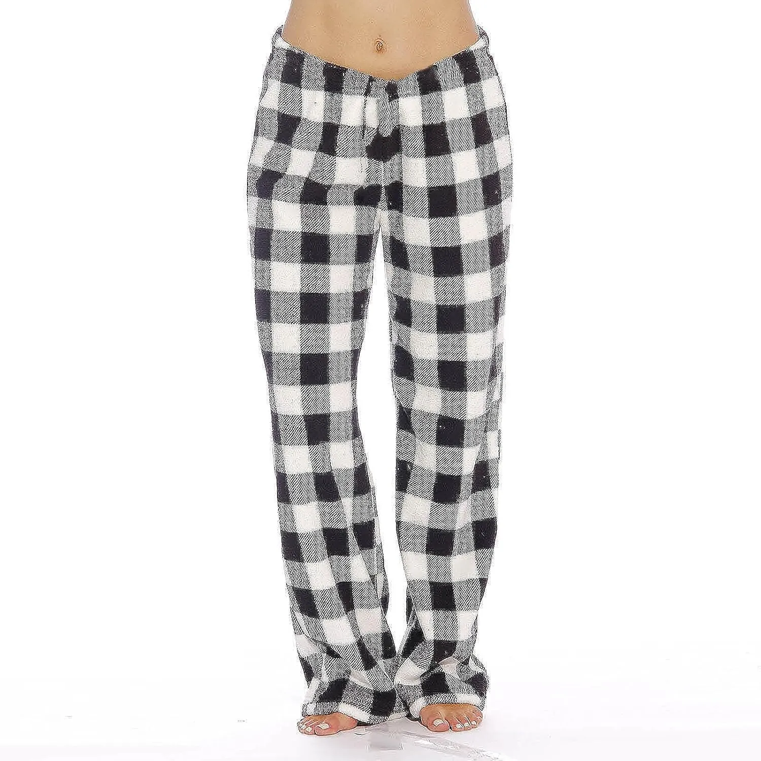 Women's Plaid Sleep Pajamas Bottoms Fleece Pjs Pants Soft Drawstring Warm Comfy Lounge Sleepwear for Ladies