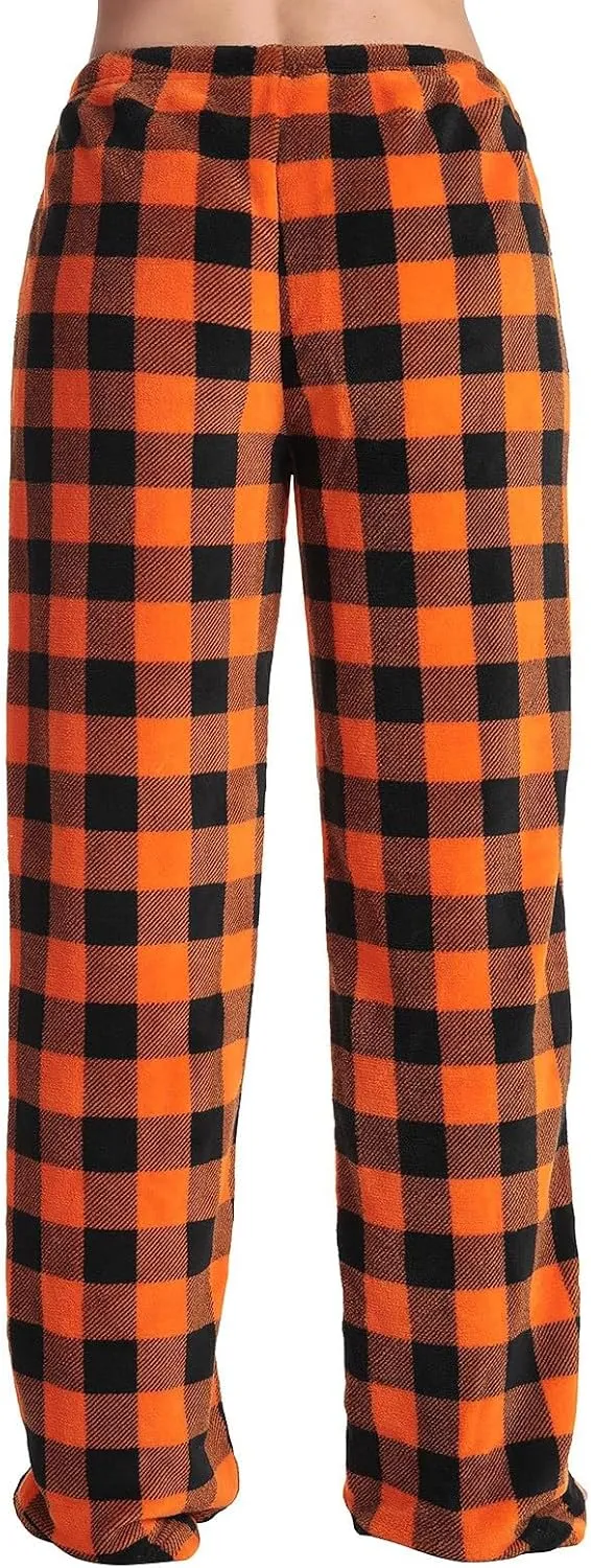 Women's Plaid Sleep Pajamas Bottoms Fleece Pjs Pants Soft Drawstring Warm Comfy Lounge Sleepwear for Ladies
