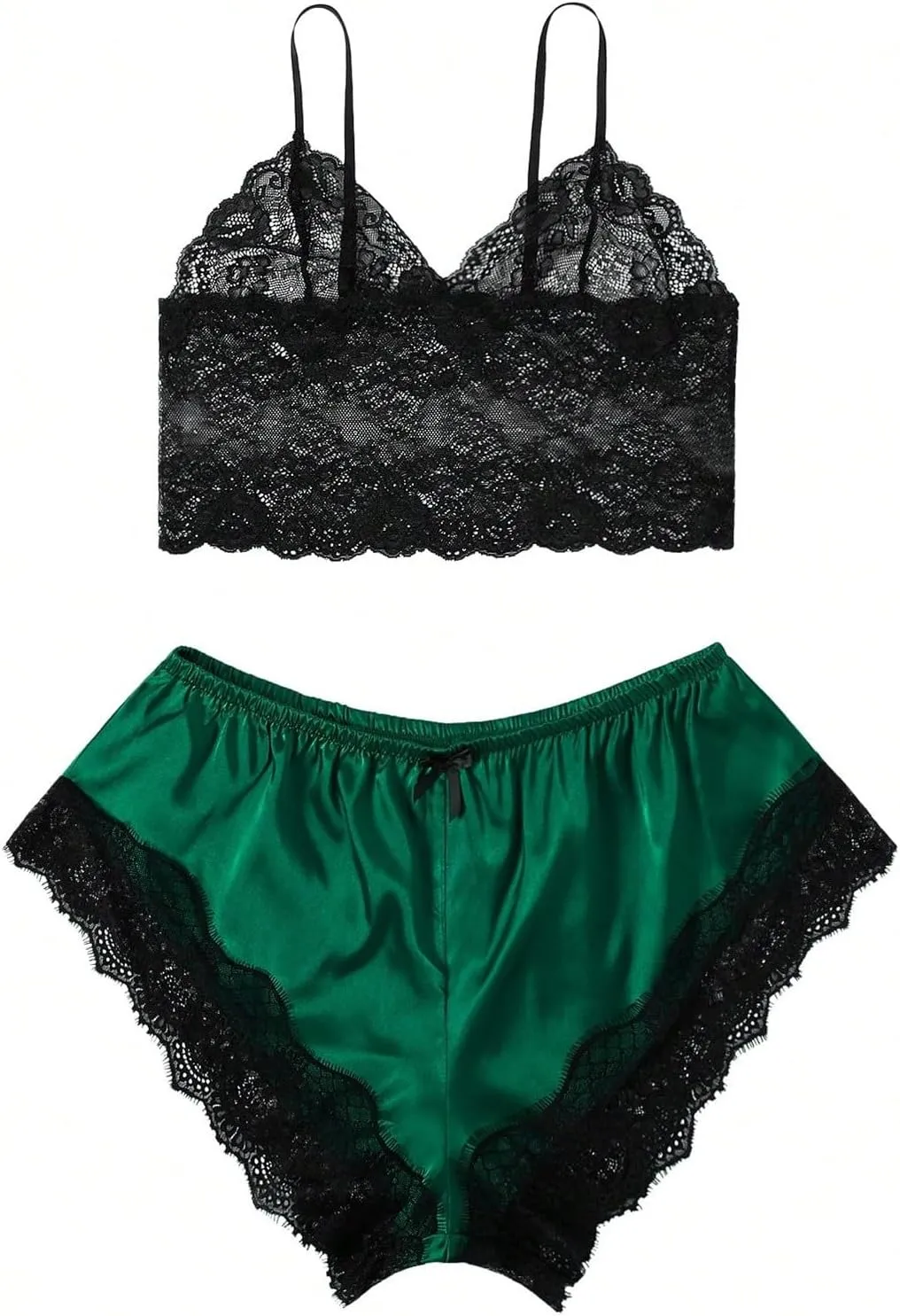 Women's Plus Size Lingerie Set Spaghetti Strap V Neck Lace Trim Bralette and Shorts Pajama Set Sleepwear Lounge Sets