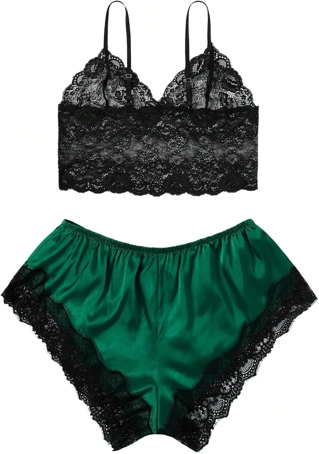 Women's Plus Size Lingerie Set Spaghetti Strap V Neck Lace Trim Bralette and Shorts Pajama Set Sleepwear Lounge Sets