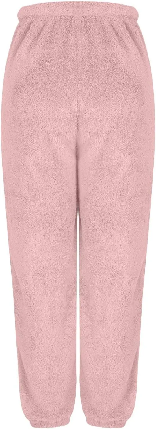 Womens Plush Fuzzy Pajama Pants Winter Thermal Cinch Bottoms Lounge Pj Pants Cozy Fleece Soft Home Sleepwear Trousers